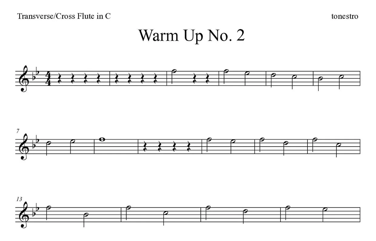 Partition de Warm Up No. 2 pour fflûte traversière, premières lignes
