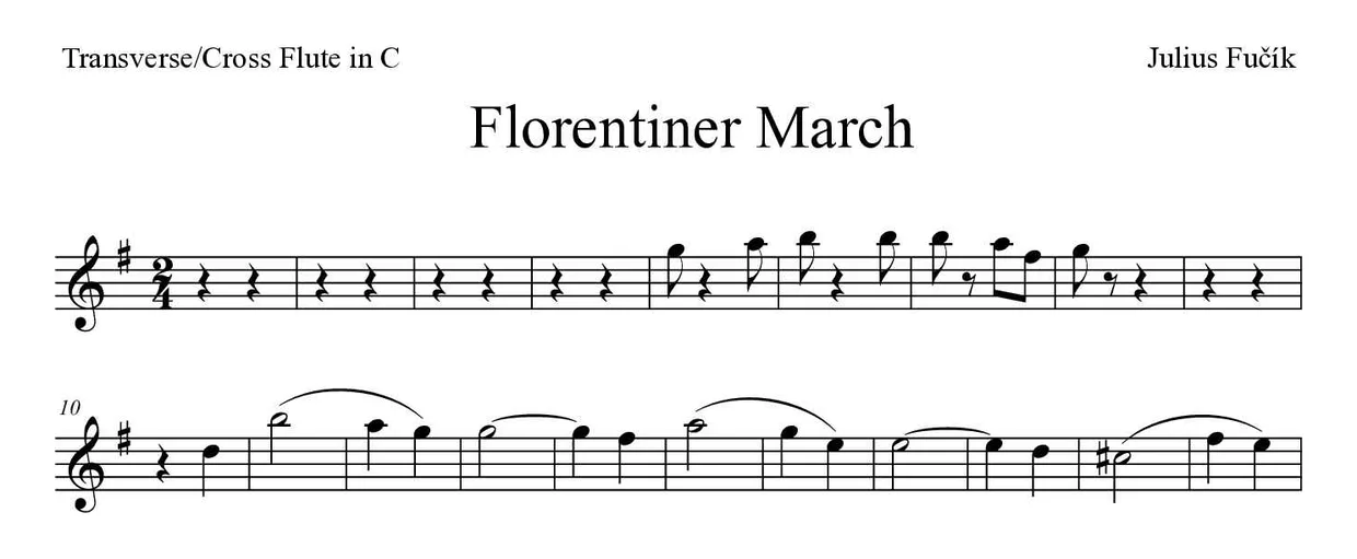 Sheet music of Florentiner March for flute (Medium), first lines