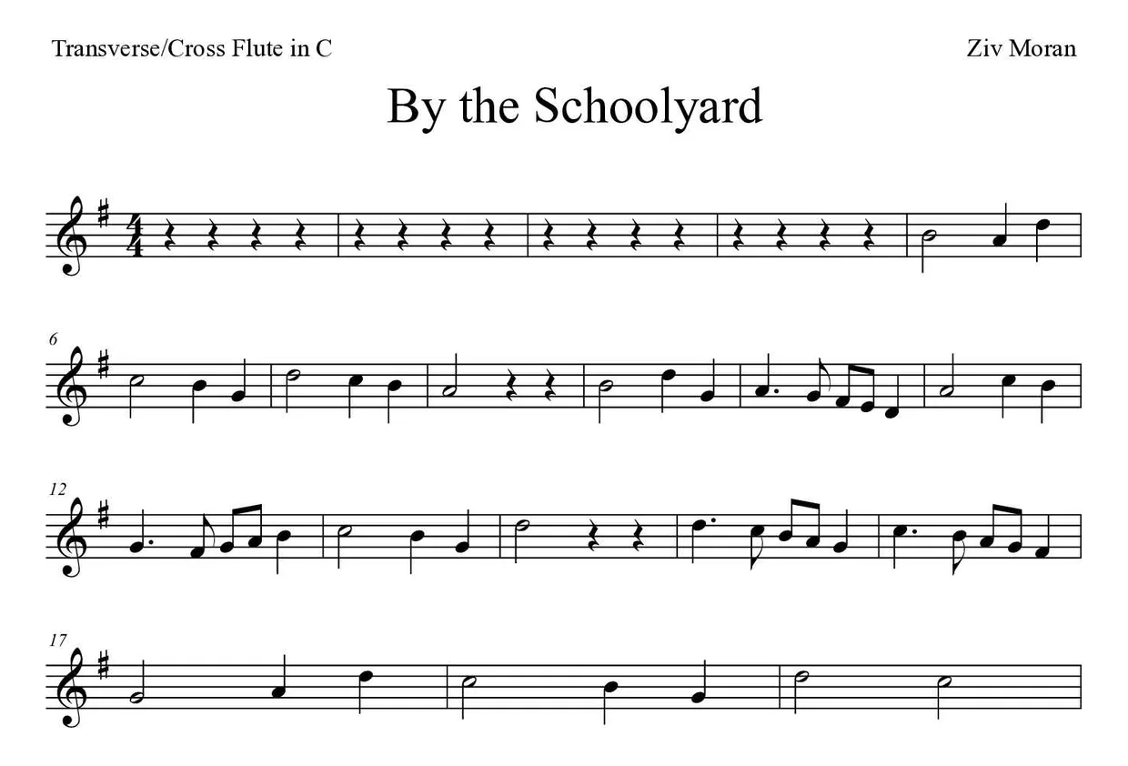 Partitura de By the Schoolyard para flauta traversa, primeras líneas