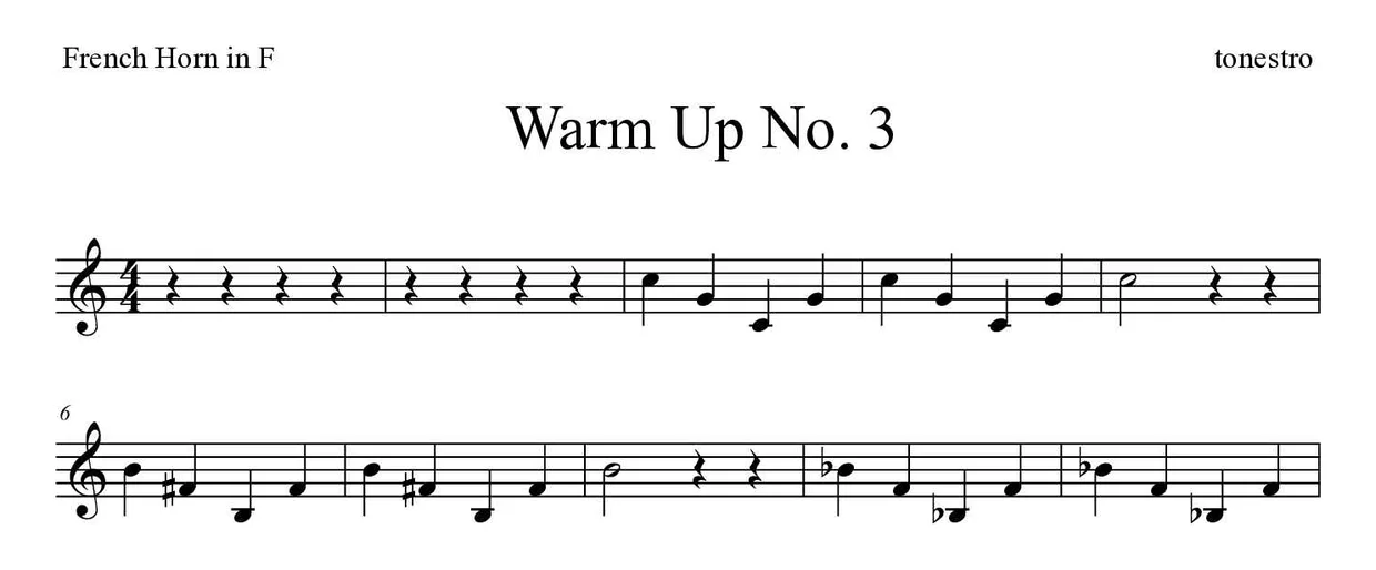 Bladmuziek van Warm Up No. 3 voor French horn, eerste regels