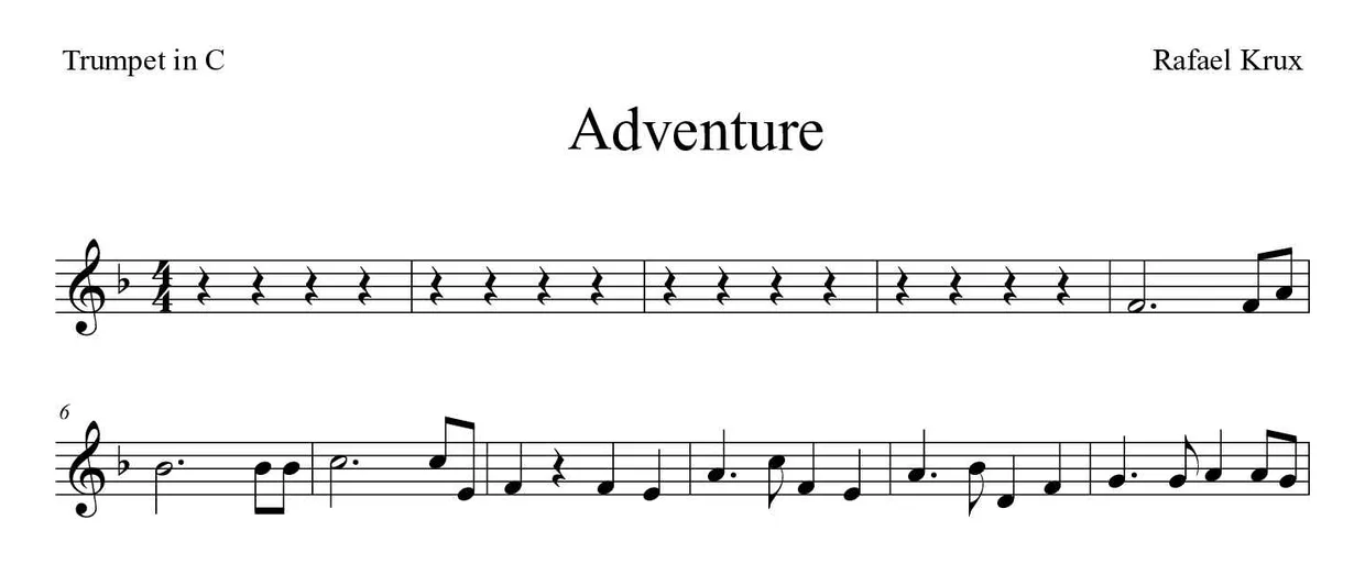 Sheet music of Adventure for trumpet in C (Easy), first lines