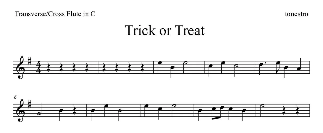 「Trick or Treat」Flute用楽譜の最初の数段