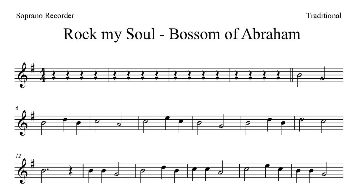 Bladmuziek van Rock my Soul - Bossom of Abraham voor recorder, eerste regels