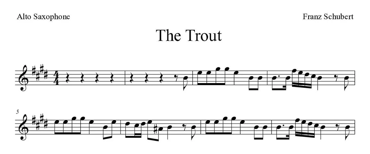 ‘The Trout’ Alto Saxophone 악보의 첫 몇 줄