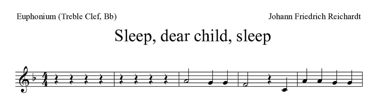 ‘Sleep, dear child, sleep’ Euphonium (Treble Clef, Bb) 악보의 첫 몇 줄
