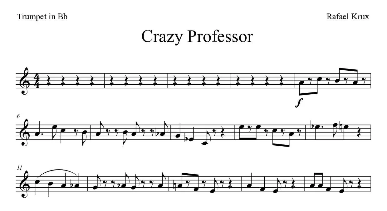 ‘Crazy Professor’ Trumpet in Bb 악보의 첫 몇 줄