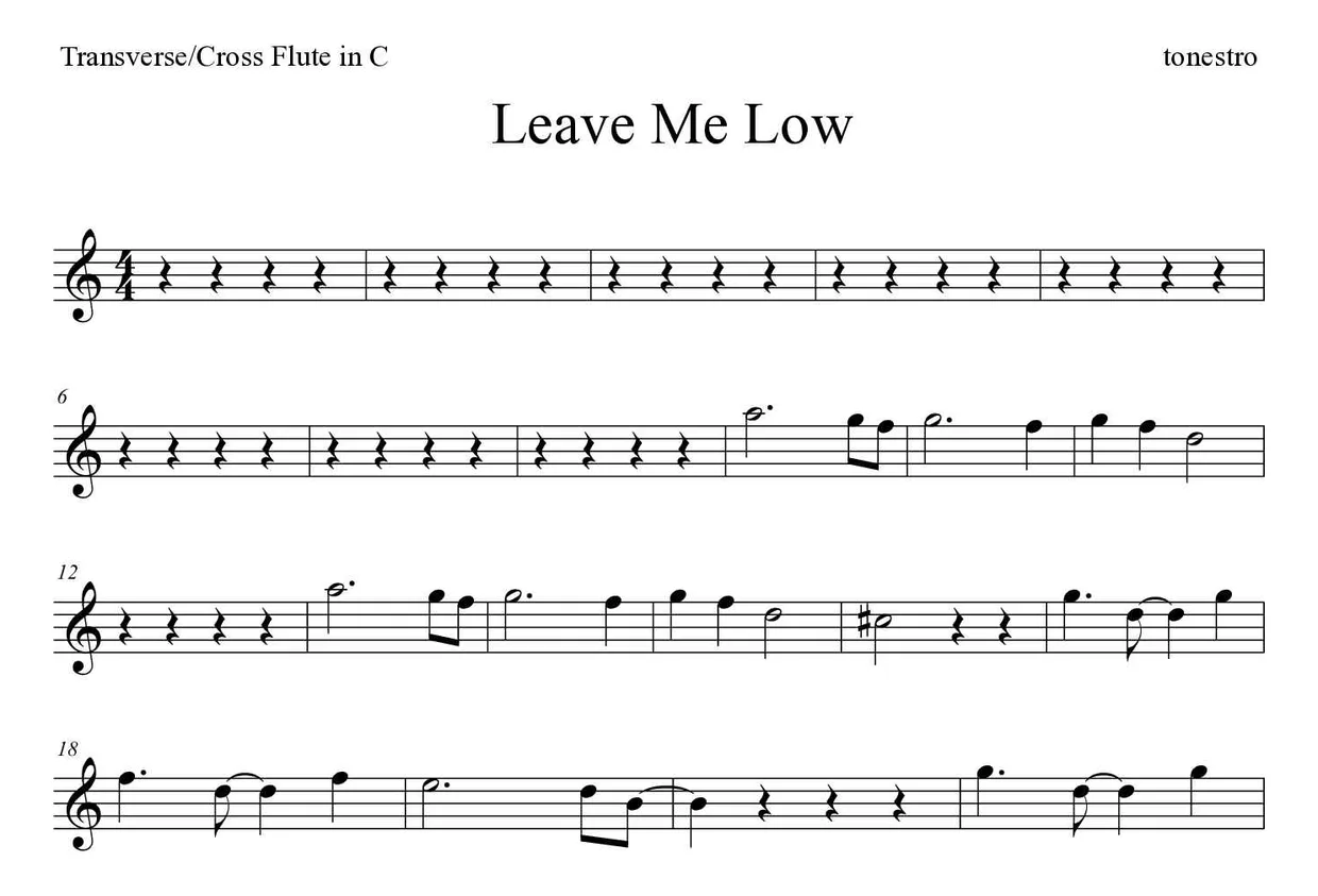 Spartito di Leave Me Low per flute, prime righe