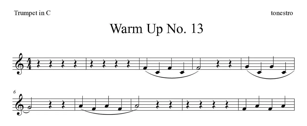 Noten von Warm Up Nr. 13 für Trompete in C (Einfach), erste Zeilen
