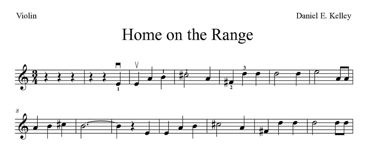 Bladmuziek van Home on the Range voor violin, eerste regels
