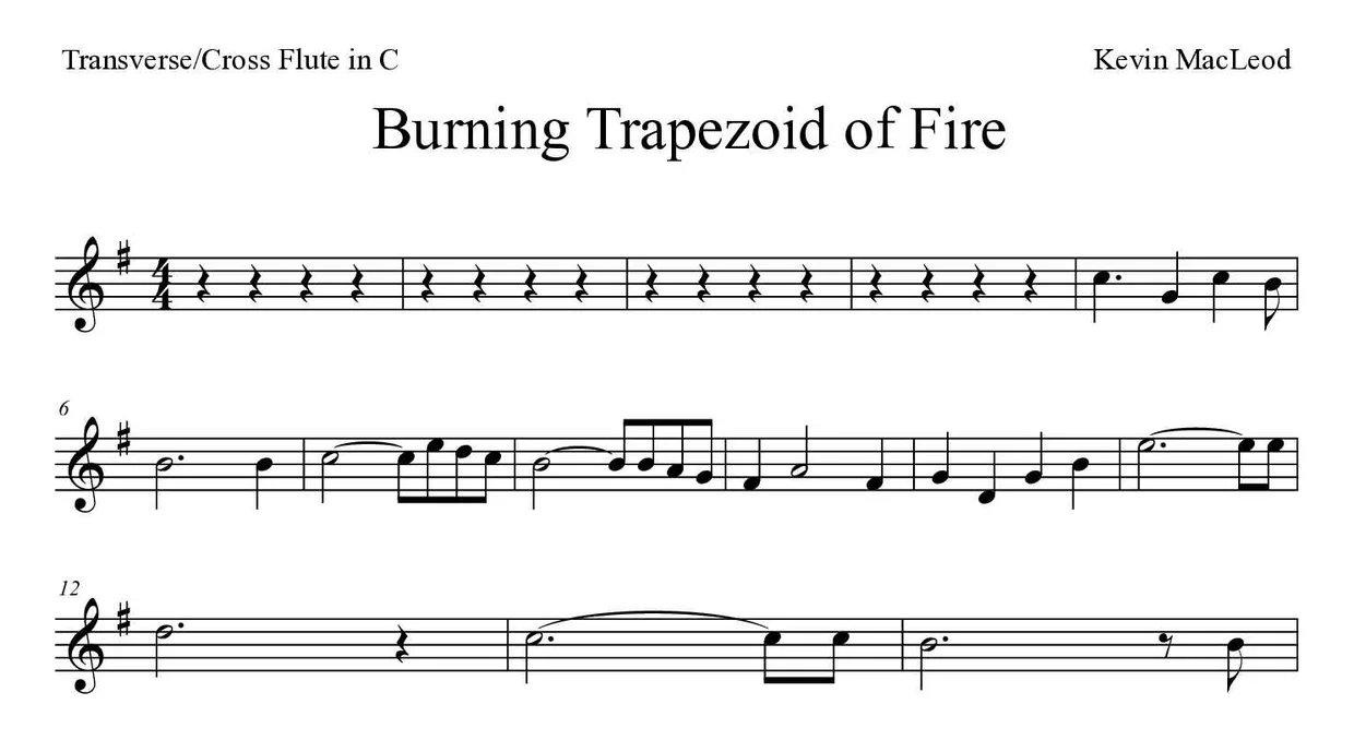 Partition de Burning Trapezoid of Fire pour fflûte traversière, premières lignes
