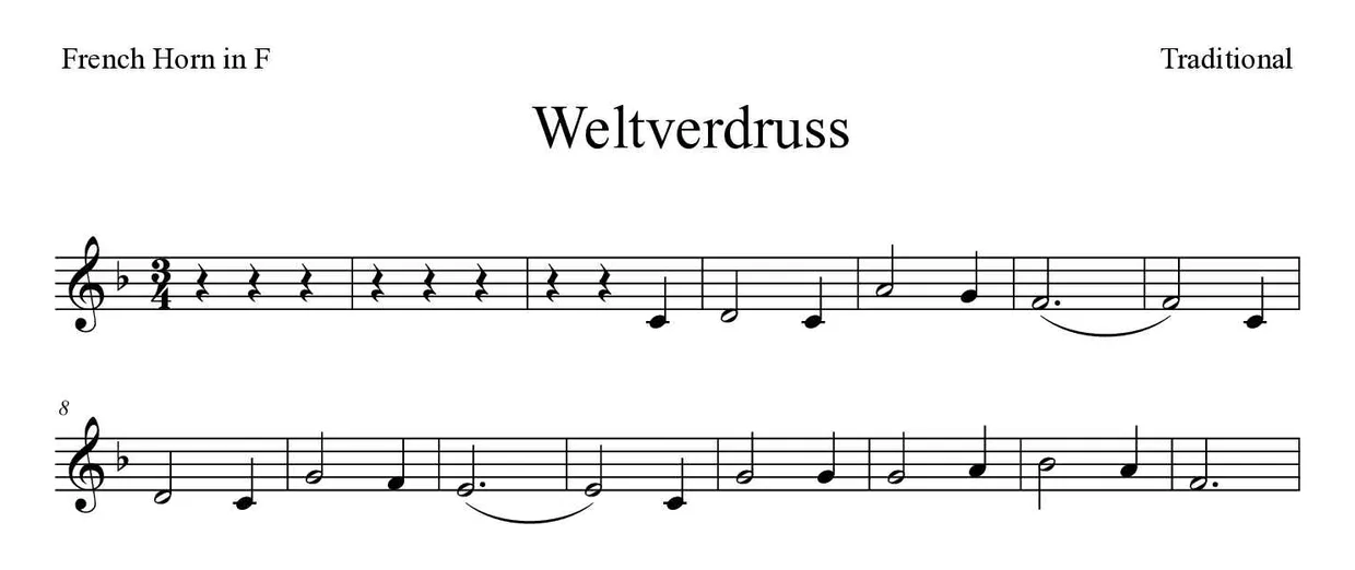 Partition de Weltverdruss pour cor d'harmonie, premières lignes