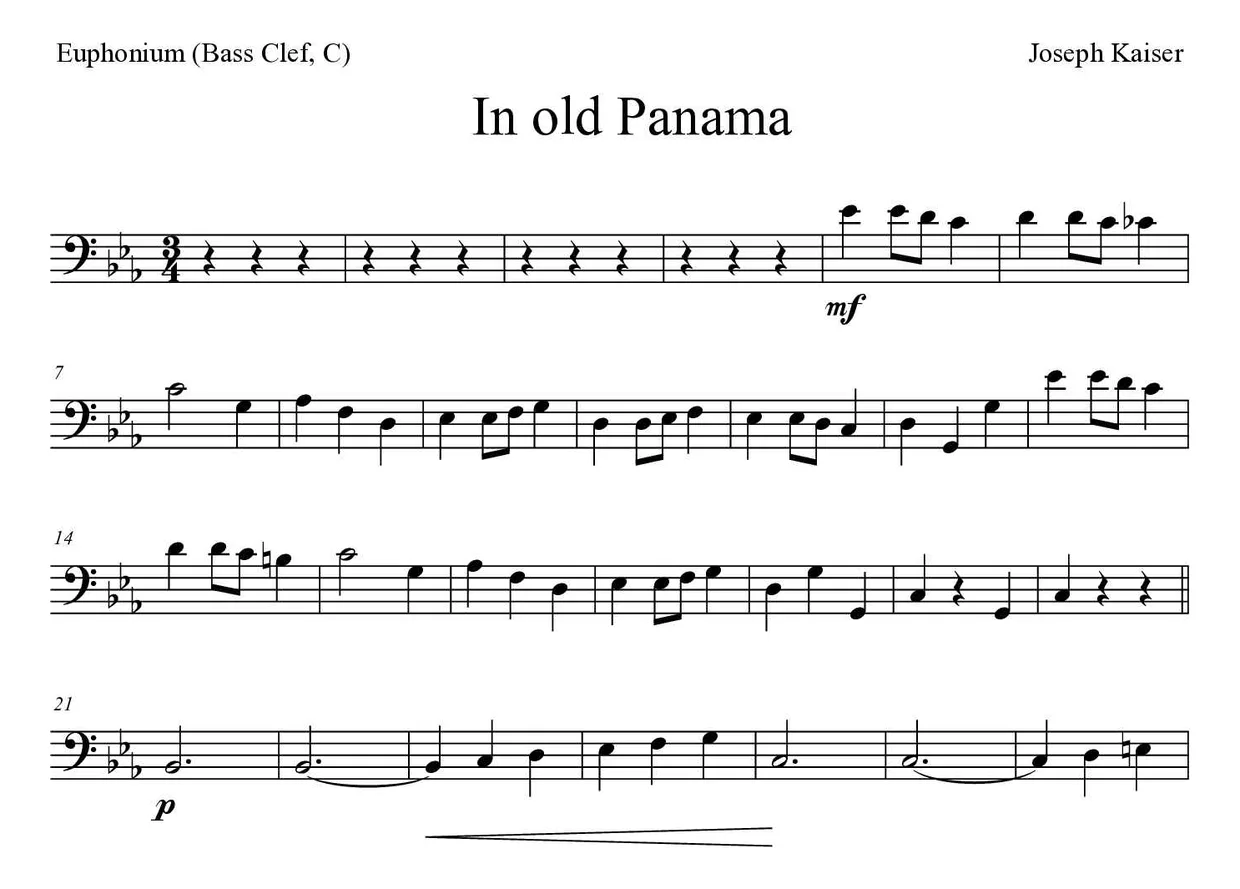 Noten von In old Panama für Euphonium (Bassschlüssel, C) (Schwer), erste Zeilen