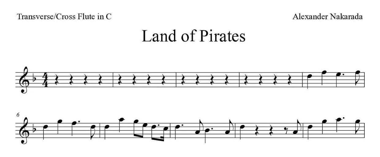 Noten von Land of Pirates für Querflöte (Mittel), erste Zeilen