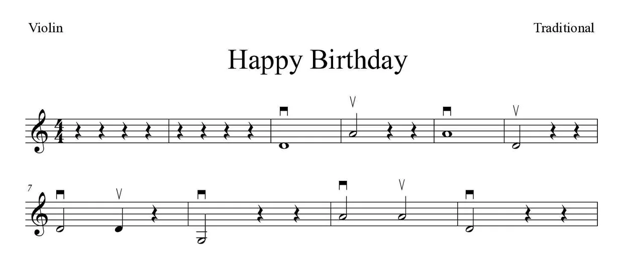 ‘Happy Birthday’ Violin 악보의 첫 몇 줄