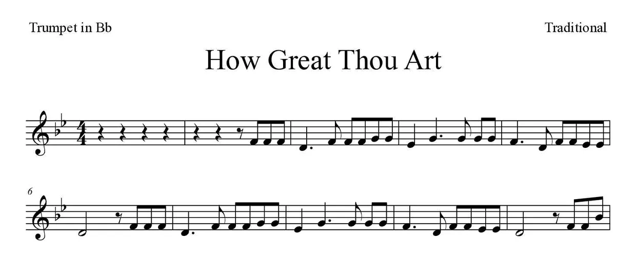 「How Great Thou Art」Trumpet in Bb用楽譜の最初の数段