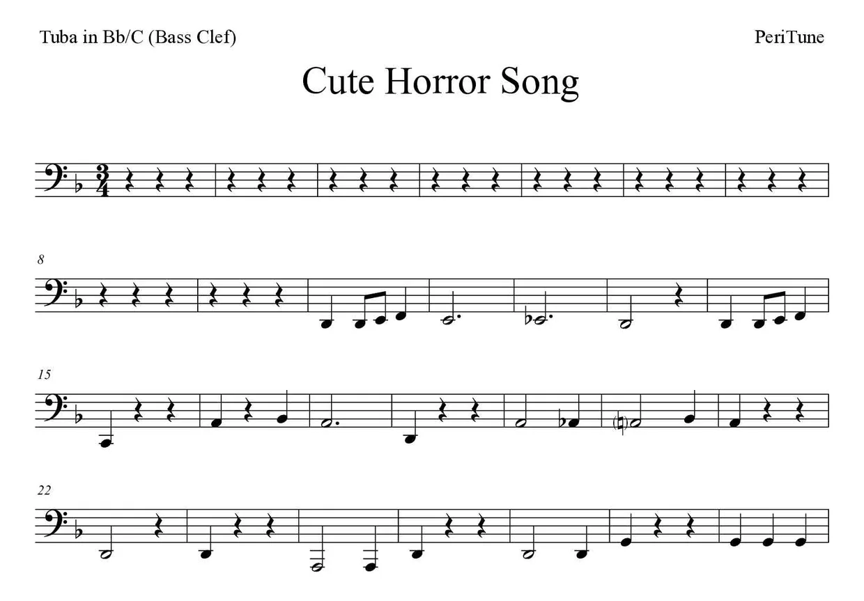 Spartito di Cute Horror Song per tuba in Bb/C (bass clef), prime righe