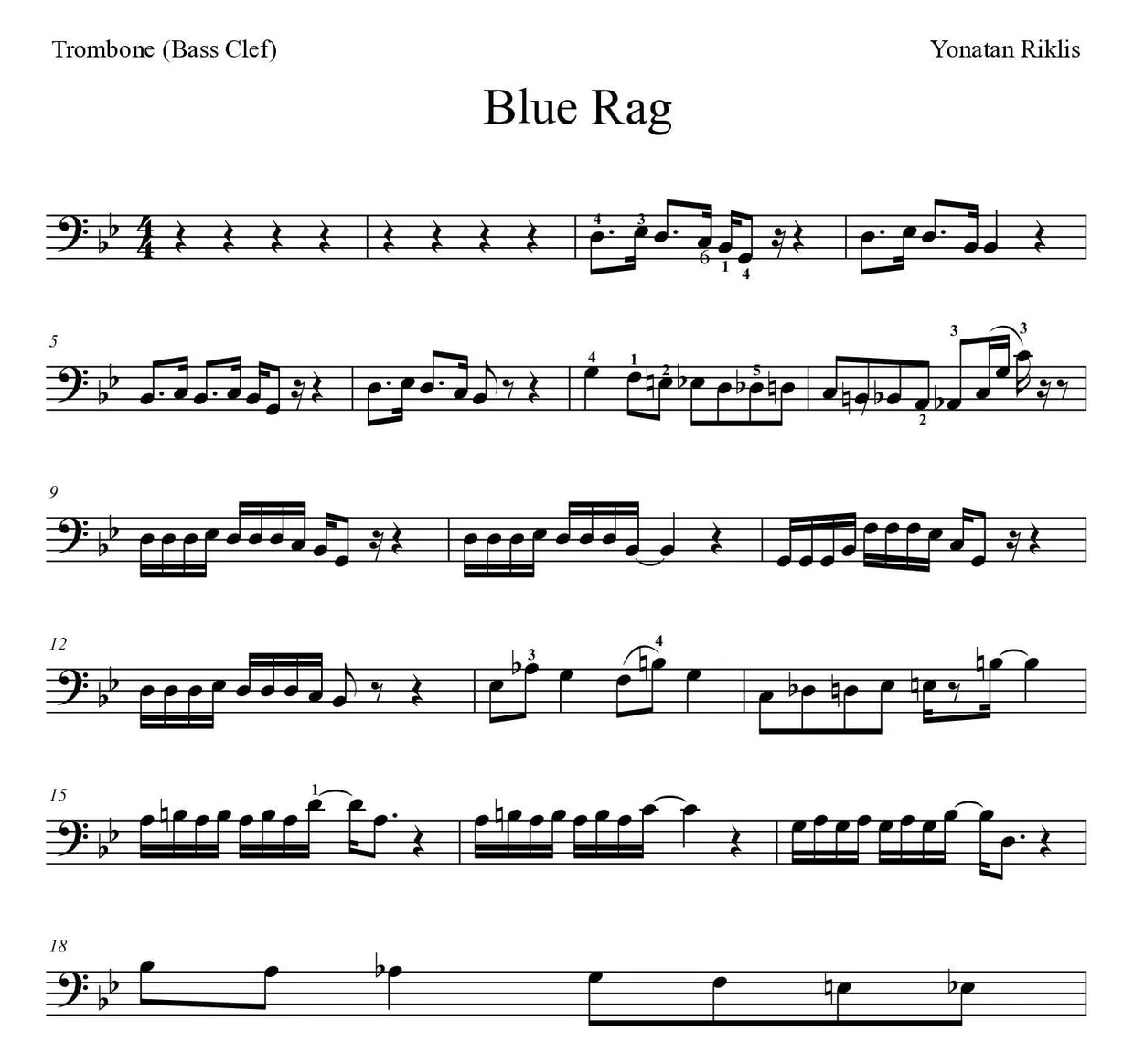 Noten von Blue Rag für Posaune (Schwer), erste Zeilen