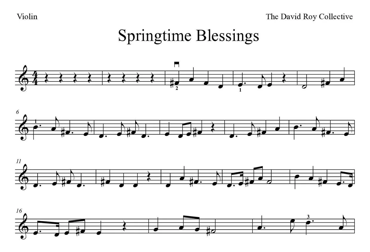 Partition de Springtime Blessings pour violon, premières lignes