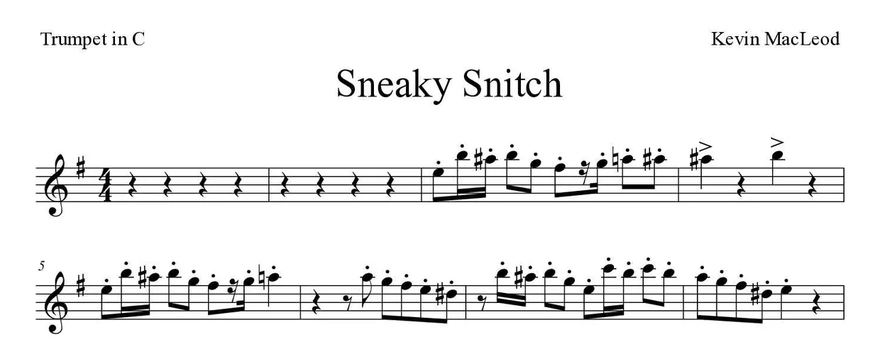 Spartito di Sneaky Snitch per trumpet in C, prime righe