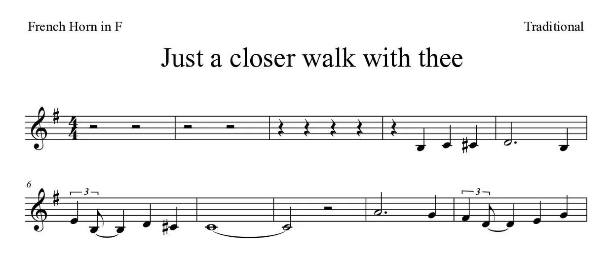 Partition de Just a closer walk with thee pour cor d'harmonie, premières lignes