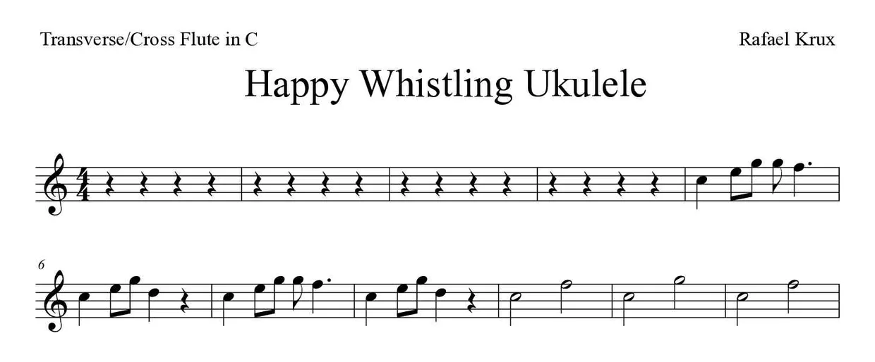 Partitura de Happy Whistling Ukulele para flauta traversa, primeras líneas