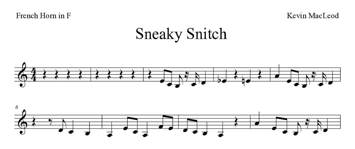 Noten von Sneaky Snitch für Horn (Mittel), erste Zeilen