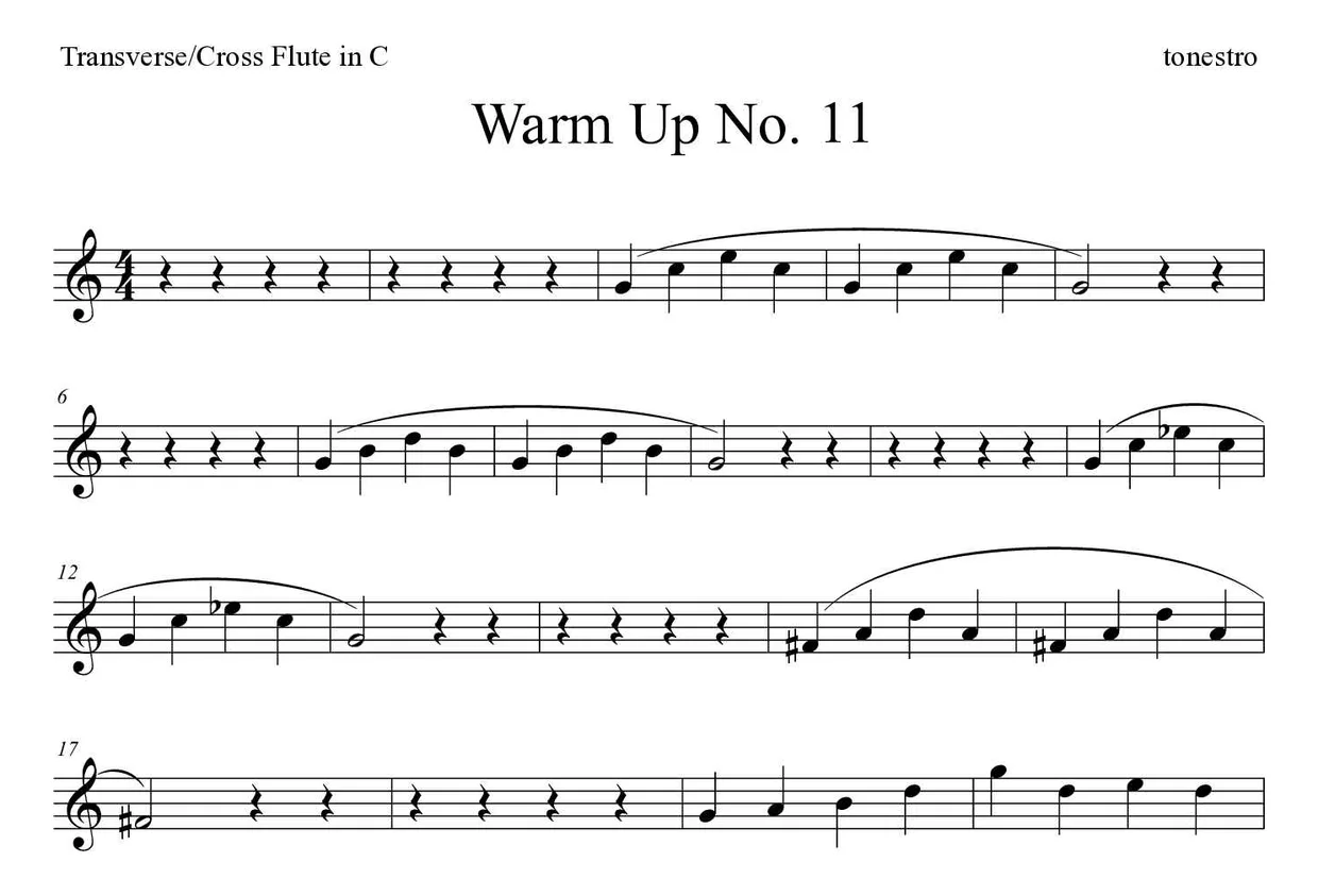 Partition de Warm Up No. 11 pour fflûte traversière, premières lignes