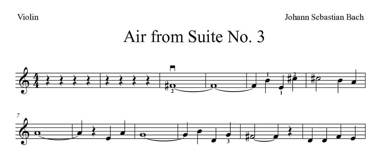 Partitura de Air from Suite No. 3 para violín, primeras líneas
