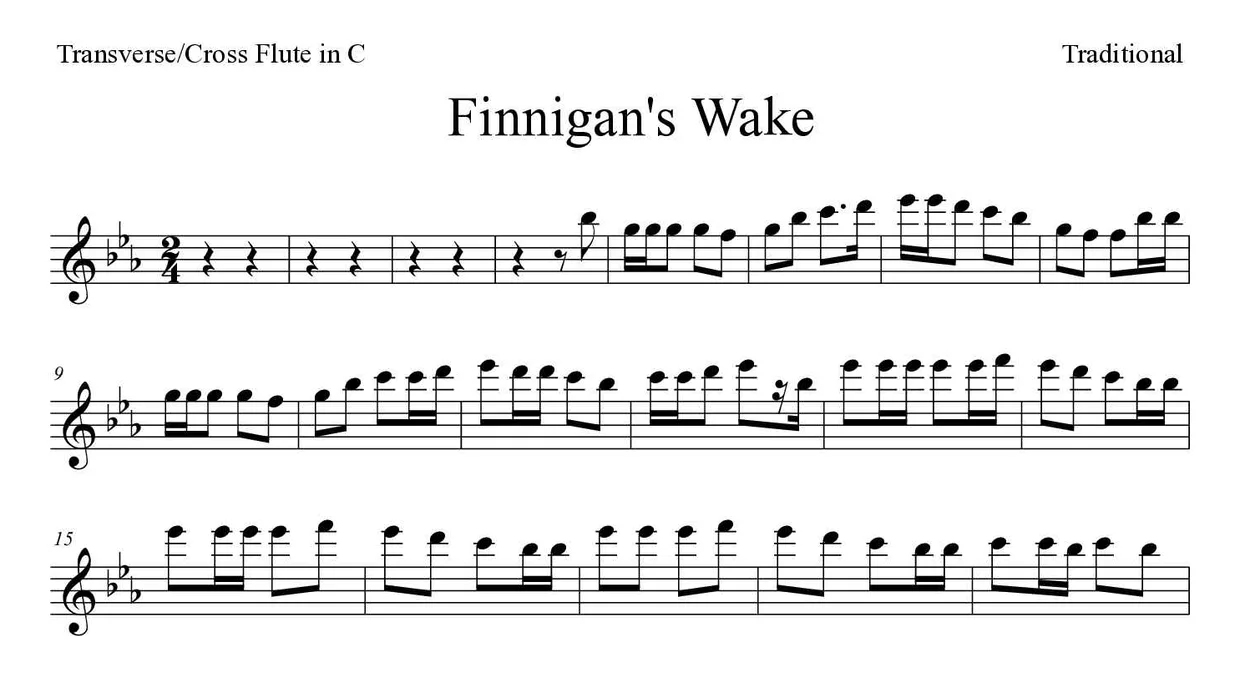 Noten von Finnigan's Wake für Querflöte (Experte), erste Zeilen