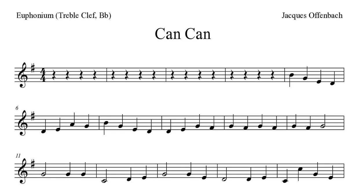 ‘Can Can’ Euphonium (Treble Clef, Bb) 악보의 첫 몇 줄