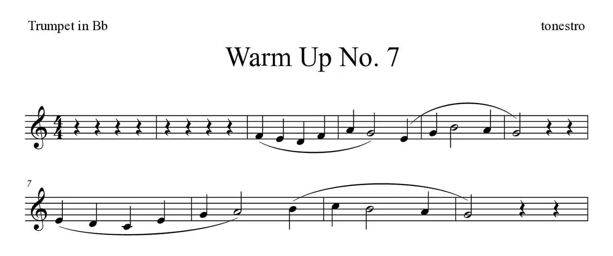 《Warm Up No. 7》B调小号乐谱前几行