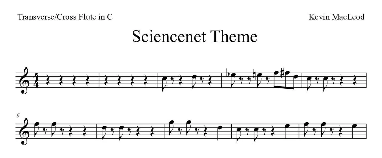 Noten von Sciencenet Theme für Querflöte (Mittel), erste Zeilen