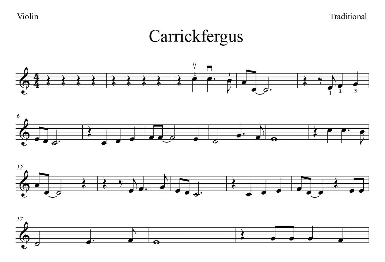 Noten von Carrickfergus für Geige (Schwer), erste Zeilen