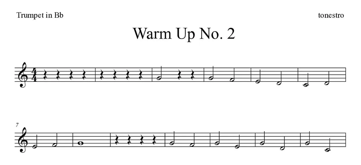 「Warm Up No. 2」Trumpet in Bb用楽譜の最初の数段