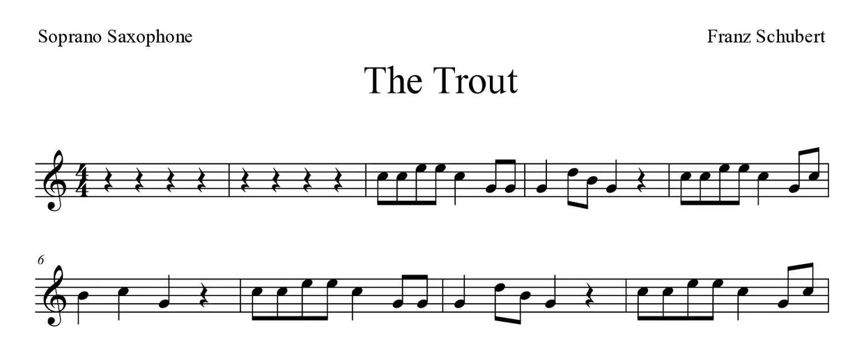 ‘The Trout’ Soprano Saxophone 악보의 첫 몇 줄