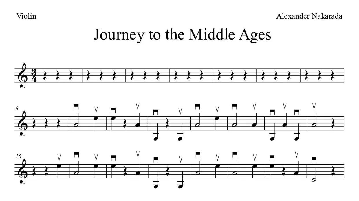 Partitura de Journey to the Middle Ages para violín, primeras líneas
