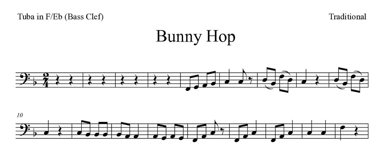 《Bunny Hop》F/Eb大号(低音谱号)乐谱前几行