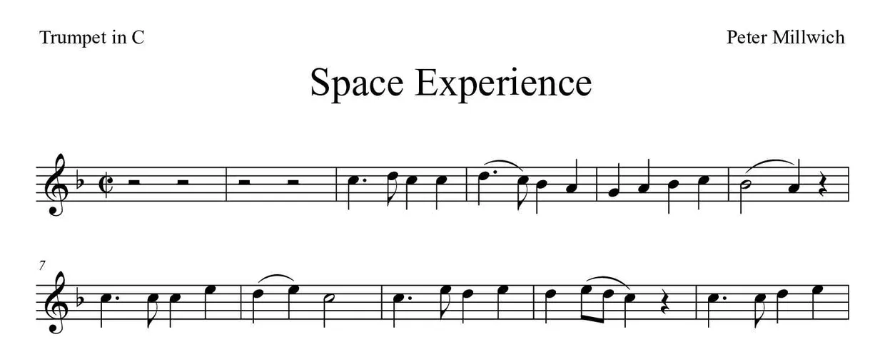 Spartito di Space Experience per trumpet in C, prime righe