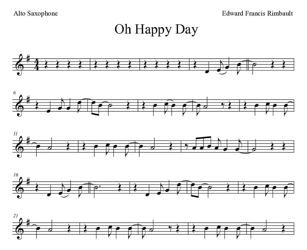 Sheet music of Oh Happy Day for alto saxophone (Medium), first lines
