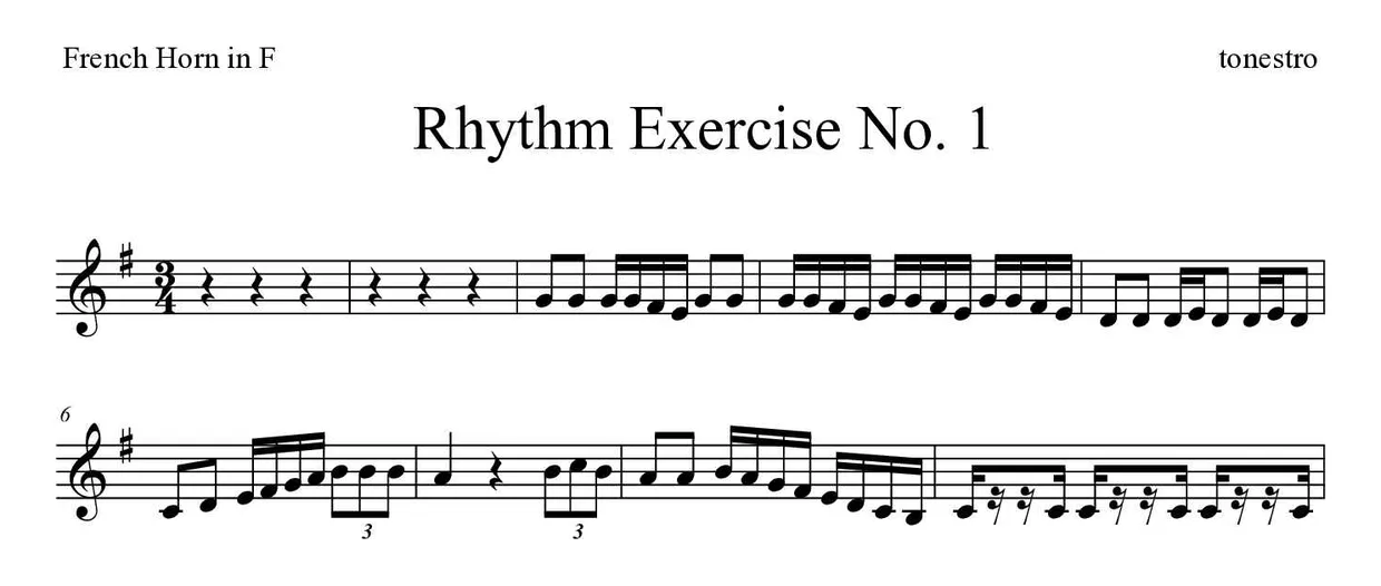 Partition de Rhythm Exercise No. 1 pour cor d'harmonie, premières lignes