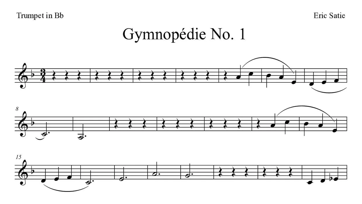 ‘Gymnopédie No. 1’ Trumpet in Bb 악보의 첫 몇 줄