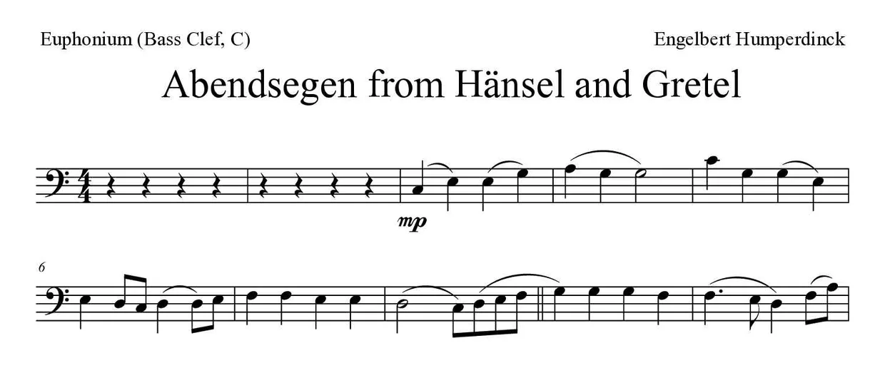 ‘Abendsegen from Hänsel and Gretel’ Euphonium (Bass Clef, C) 악보의 첫 몇 줄