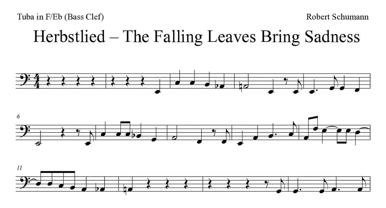 《Herbstlied》F/Eb大号(低音谱号)乐谱前几行