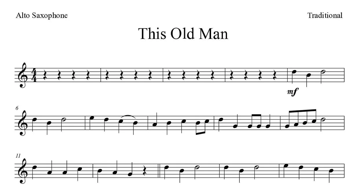 Spartito di This Old Man per alto saxophone, prime righe
