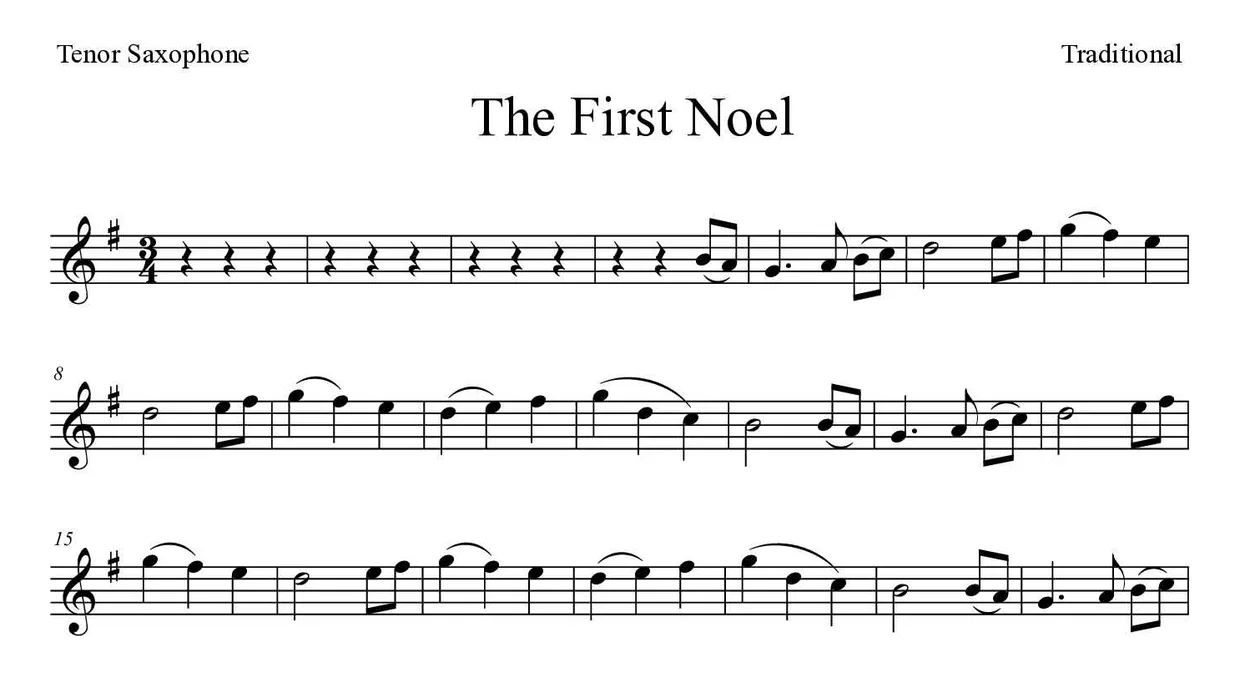 Noten von The First Noel für Tenorsaxophon (Einfach), erste Zeilen