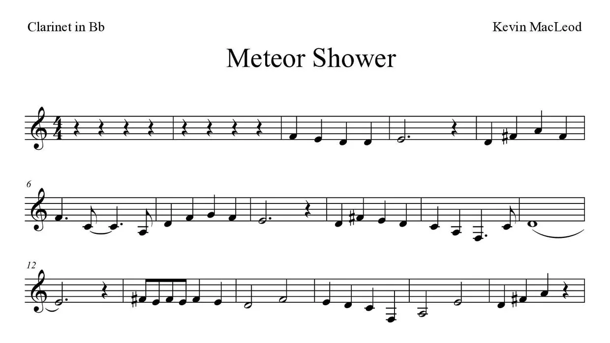 ‘Meteor Shower’ Clarinet 악보의 첫 몇 줄