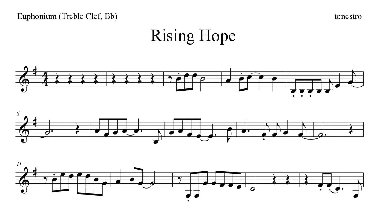 Partition de Rising Hope pour euphonium (clé de sol, si bémol), premières lignes