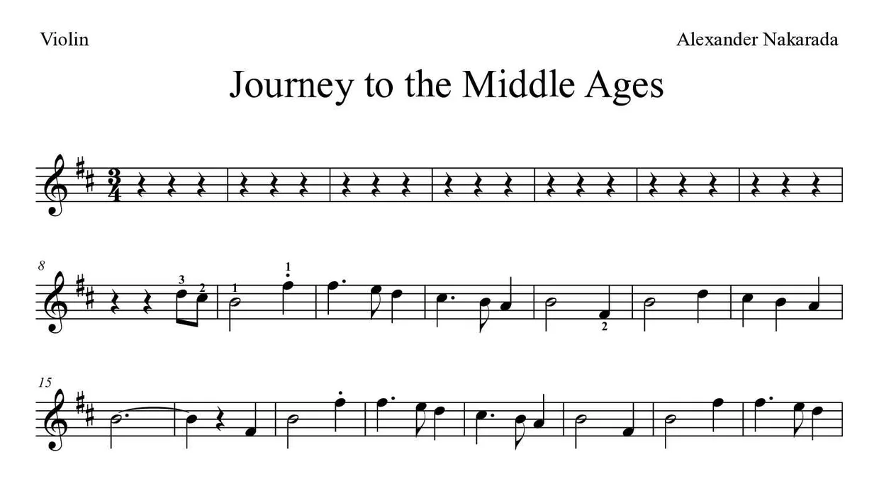 Partitura de Journey to the Middle Ages para violín, primeras líneas