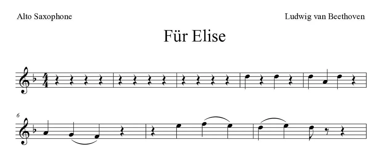 Partition de Für Elise pour saxophone alto, premières lignes