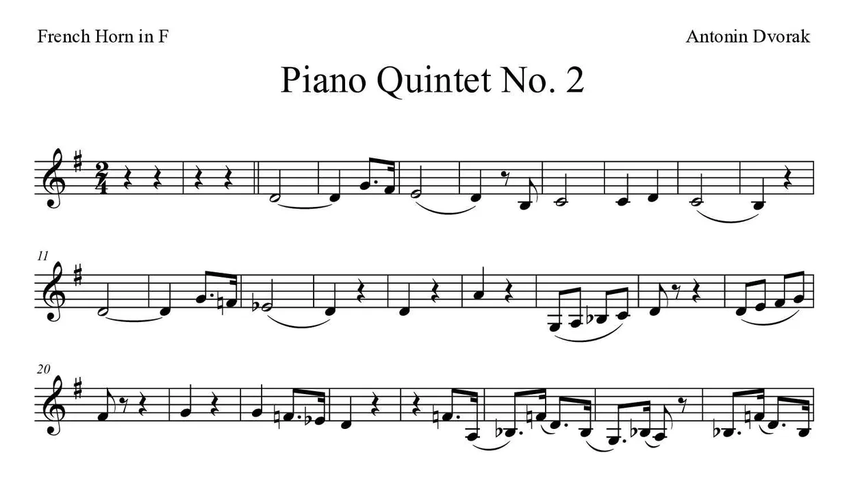 Bladmuziek van Piano Quintet No. 2 voor French horn, eerste regels